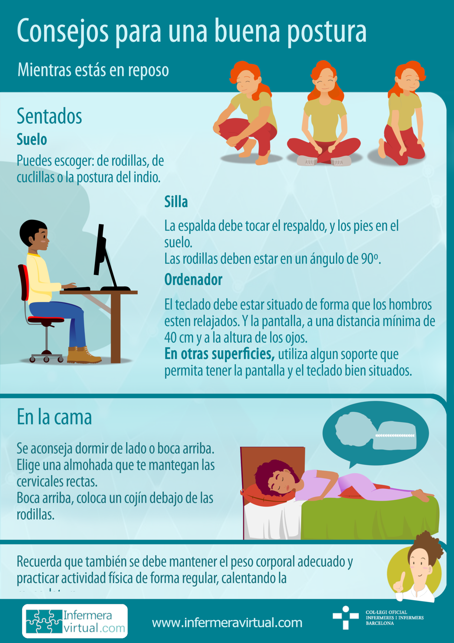 Infografía higiene postural en reposo